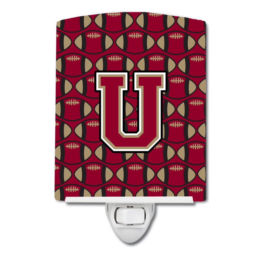 Letter U Football Garnet & Gold Ceramic Night Light