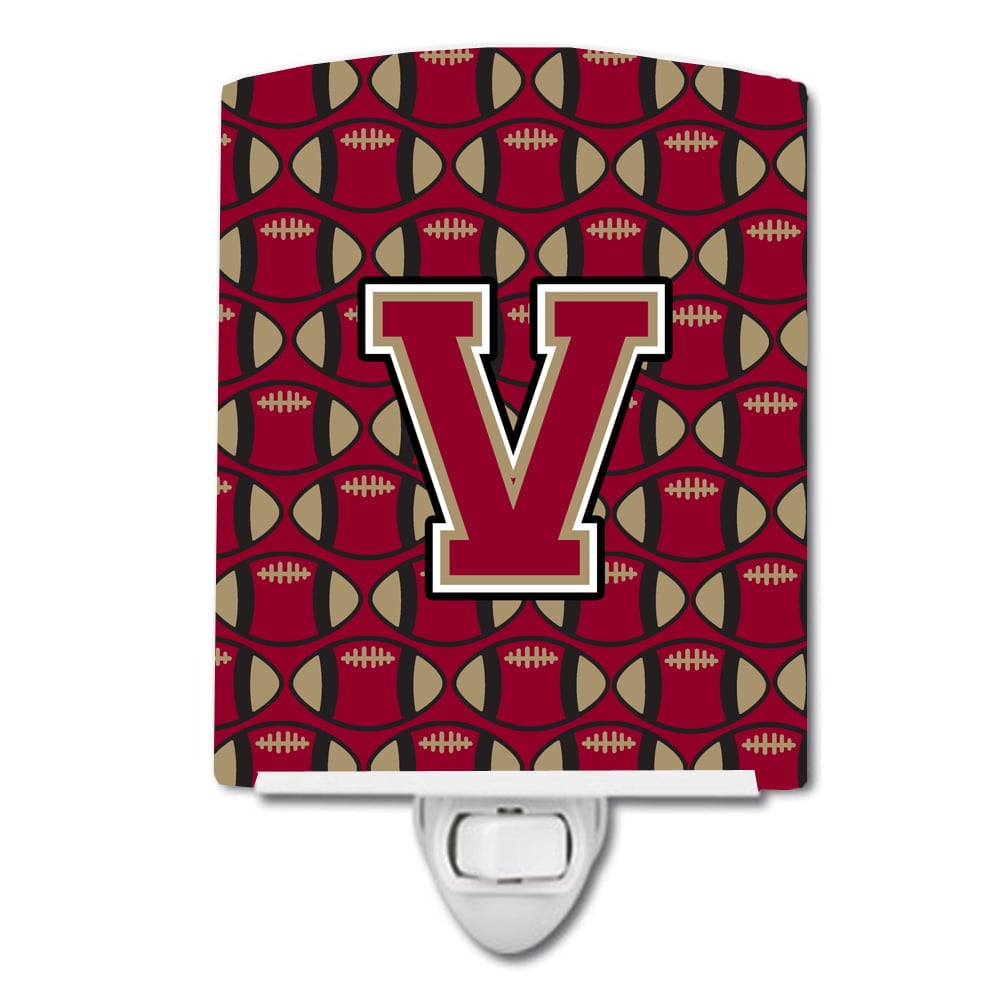 Letter V Football Garnet & Gold Ceramic Night Light