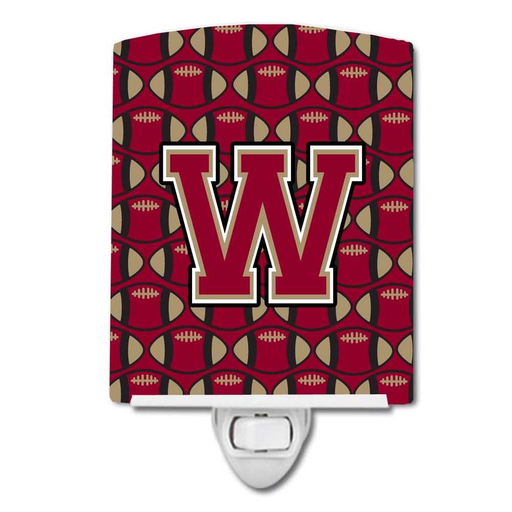 Letter W Football Garnet & Gold Ceramic Night Light