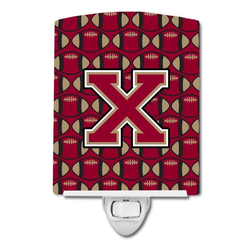 Letter X Football Garnet & Gold Ceramic Night Light