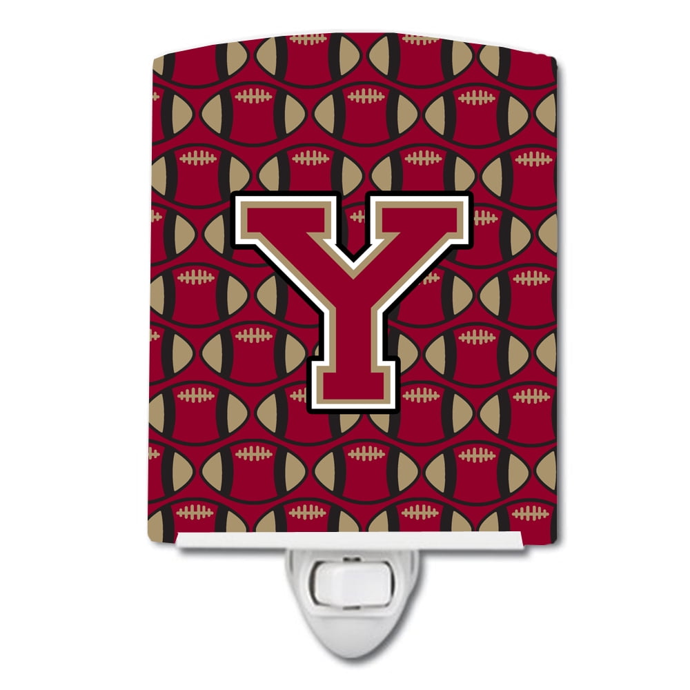 Letter Y Football Garnet & Gold Ceramic Night Light