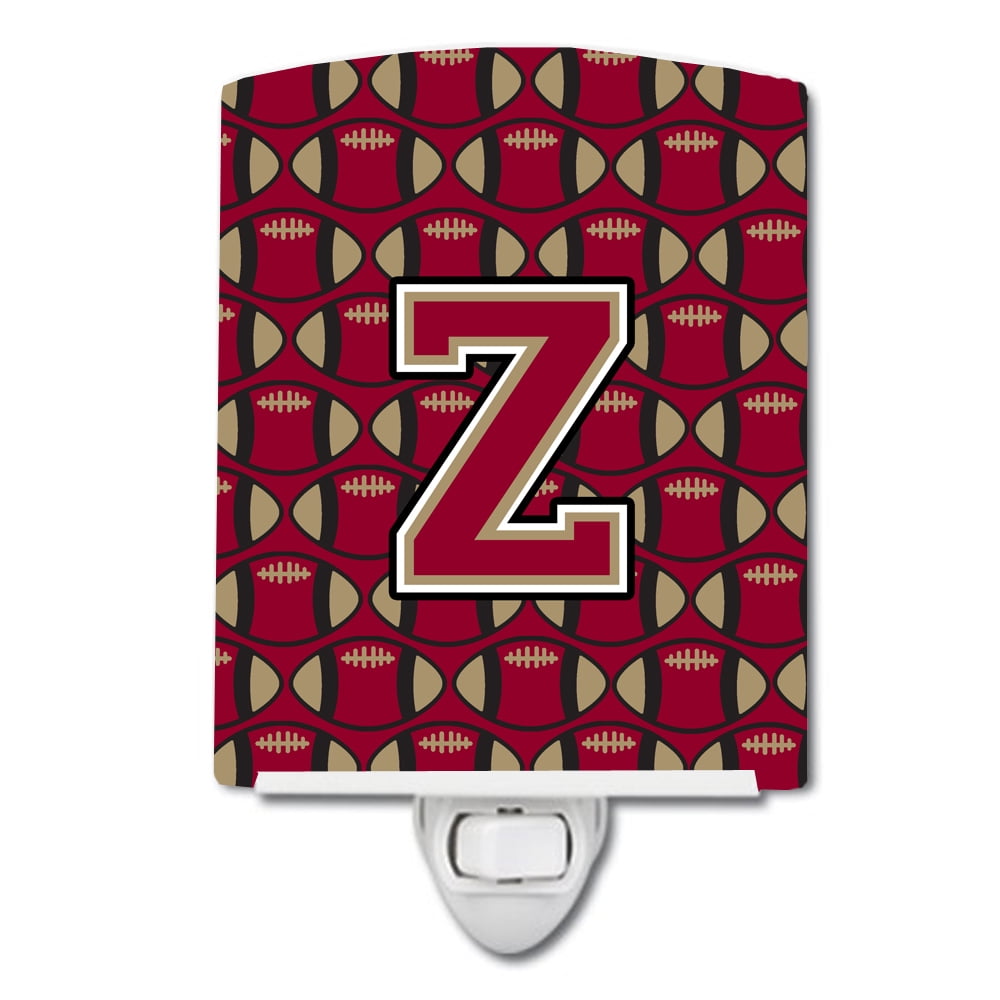 Letter Z Football Garnet & Gold Ceramic Night Light