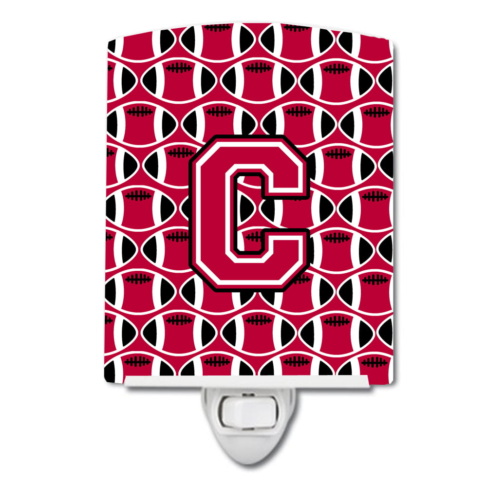 Letter C Football Crimson & White Ceramic Night Light