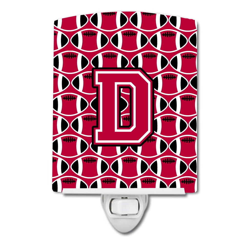 Letter D Football Crimson & White Ceramic Night Light
