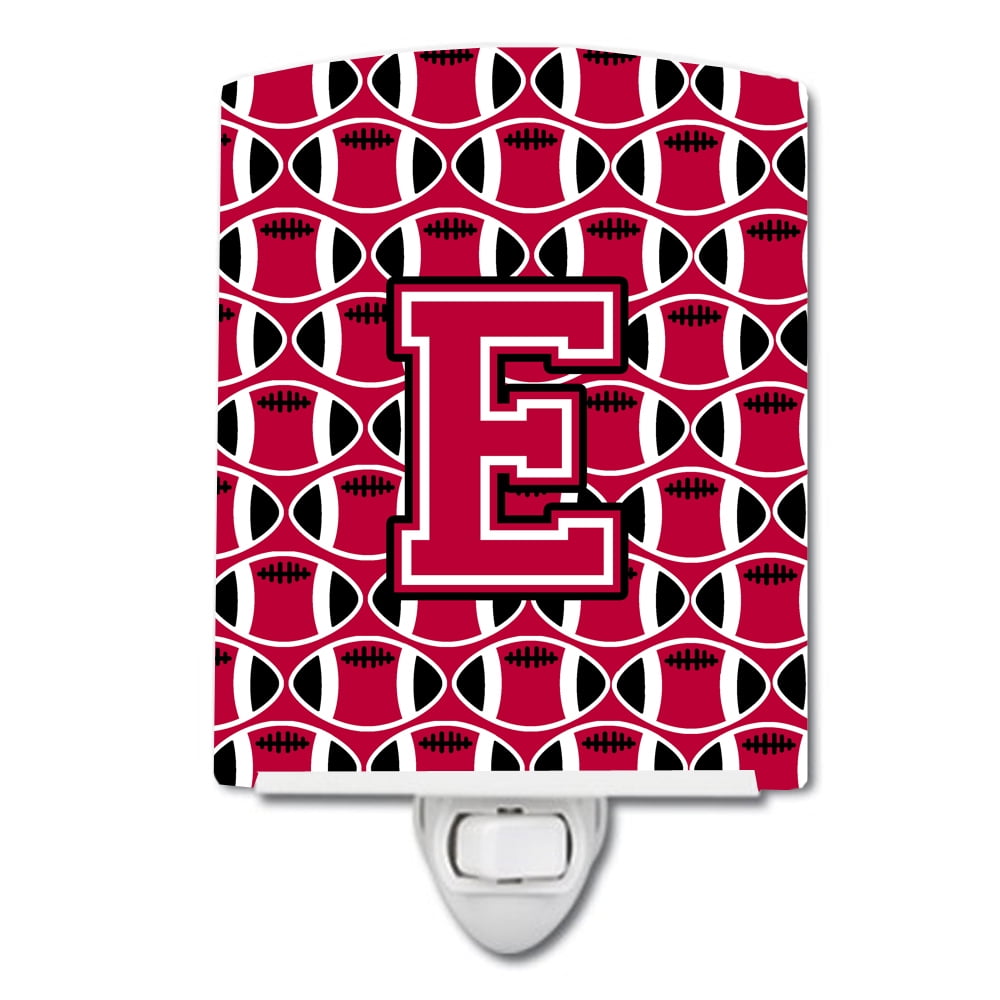 Letter E Football Crimson & White Ceramic Night Light