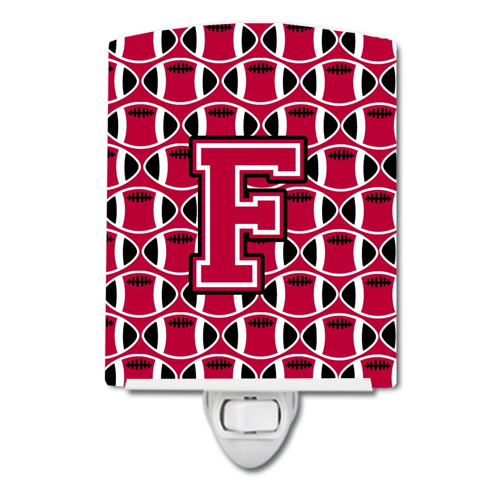 Letter F Football Crimson & White Ceramic Night Light