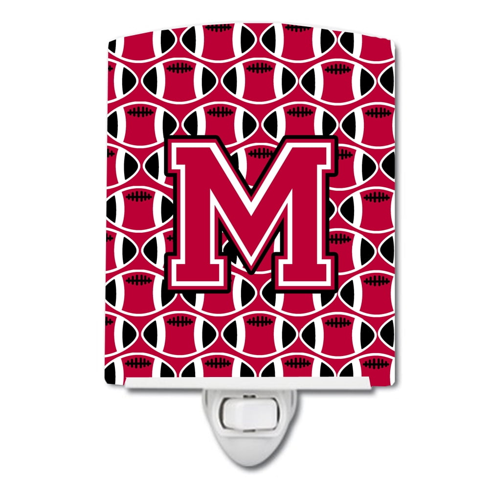 Letter M Football Crimson & White Ceramic Night Light