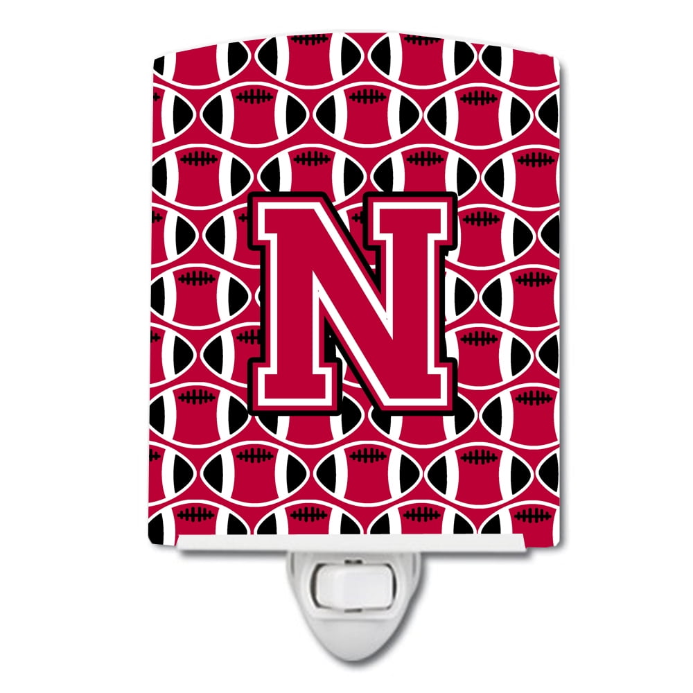 Letter N Football Crimson & White Ceramic Night Light