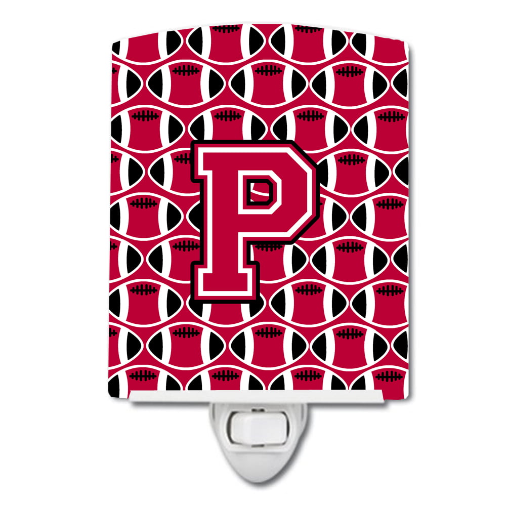 Letter P Football Crimson & White Ceramic Night Light