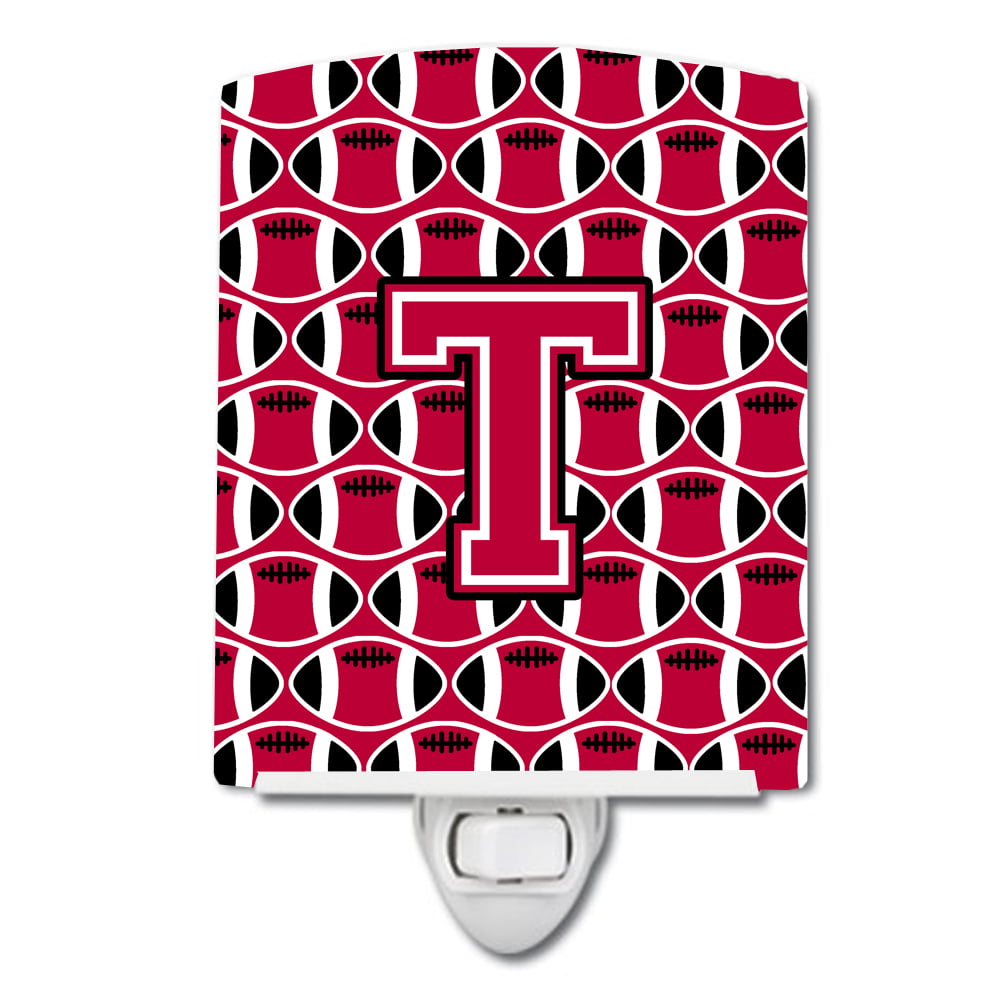 Letter T Football Crimson & White Ceramic Night Light