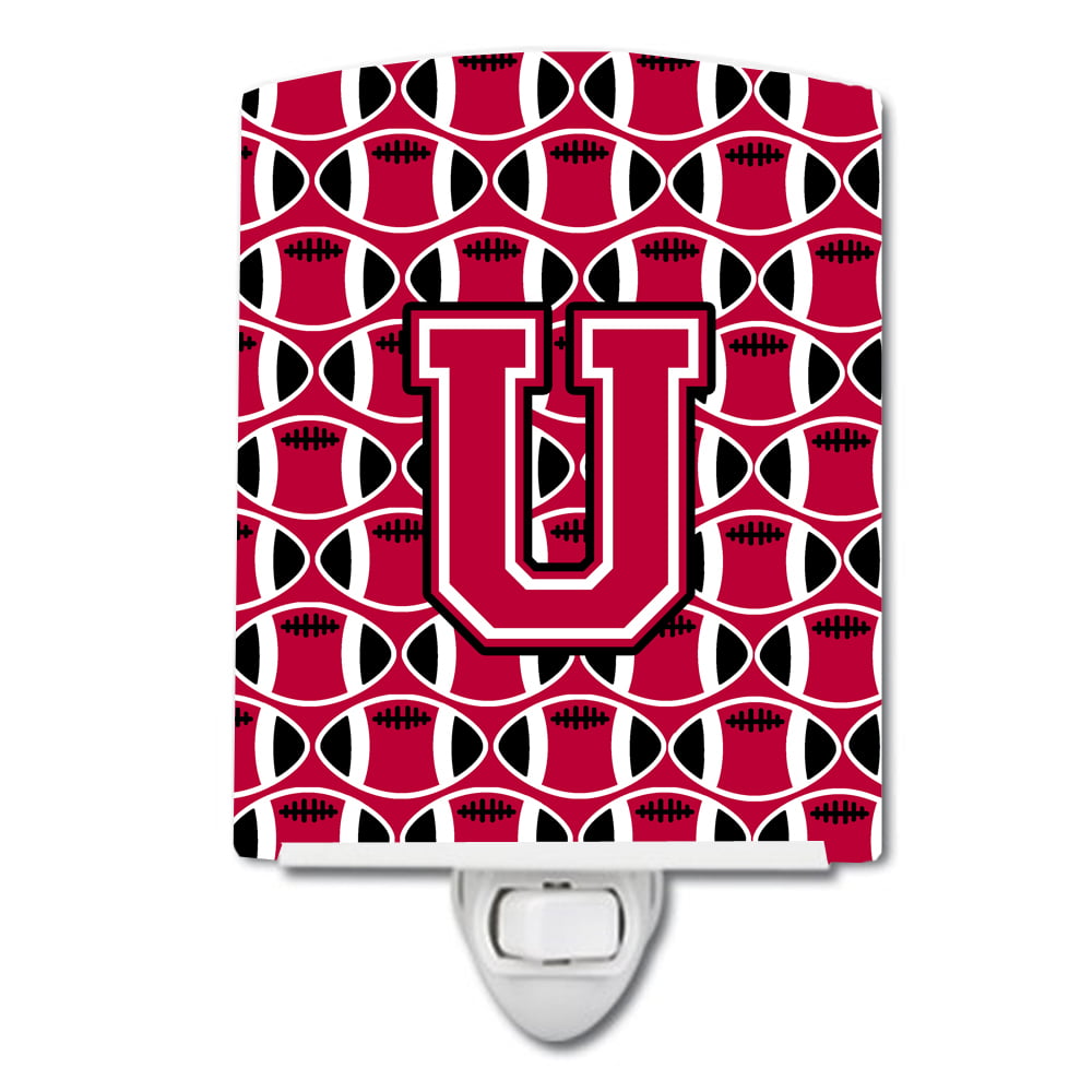 Letter U Football Crimson & White Ceramic Night Light