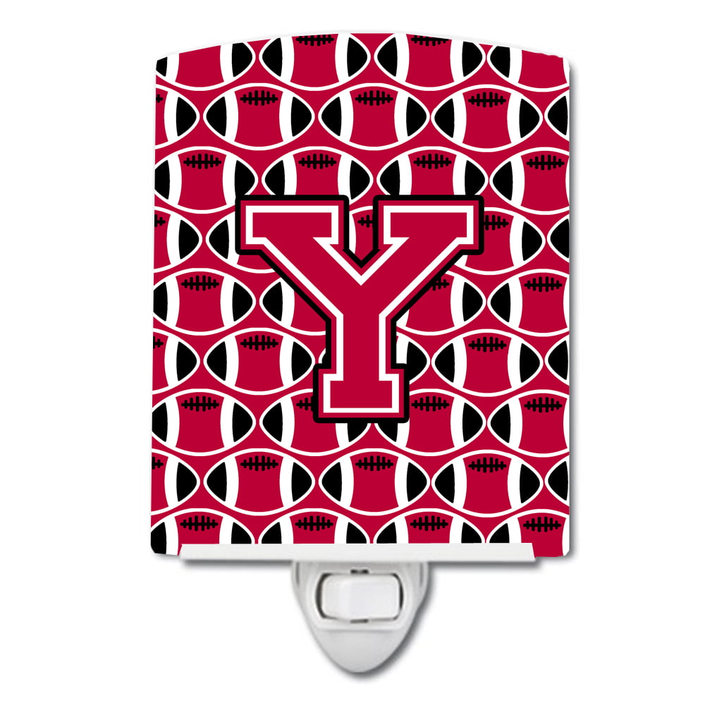 Letter Y Football Crimson & White Ceramic Night Light
