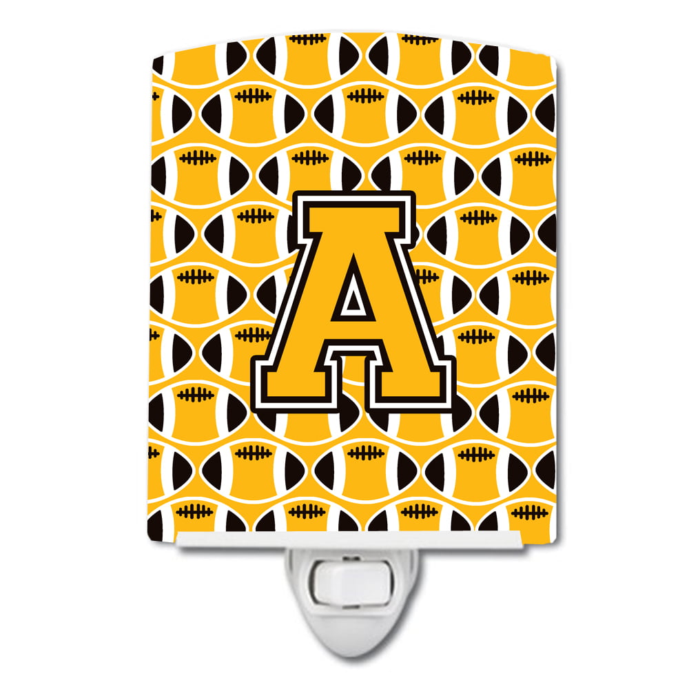 Letter A Football Black, Old Gold & White Ceramic Night Light