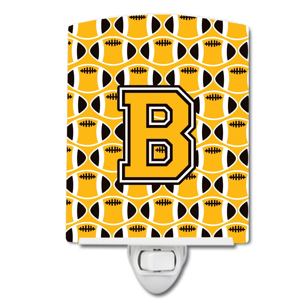 Letter B Football Black, Old Gold & White Ceramic Night Light