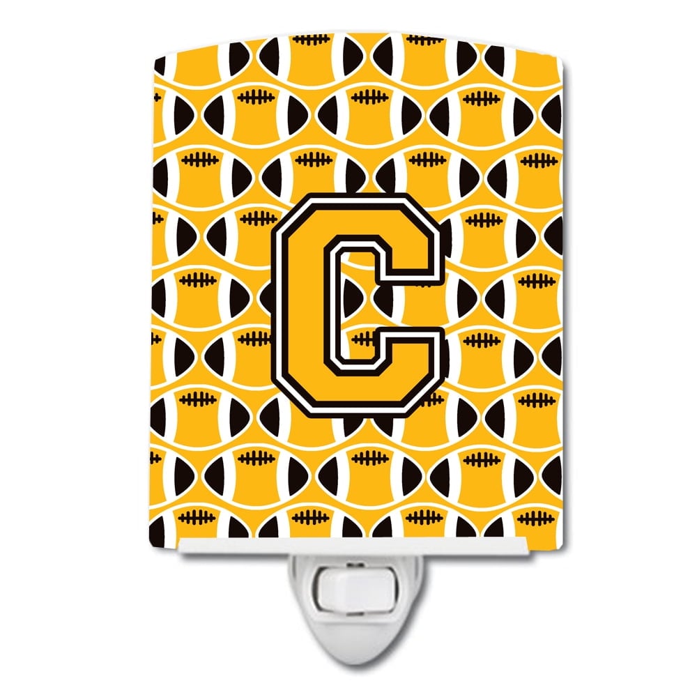 Letter C Football Black, Old Gold & White Ceramic Night Light