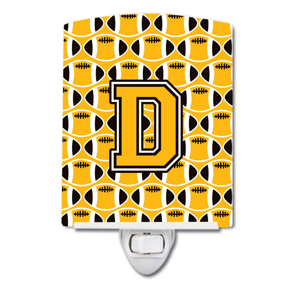 Letter D Football Black, Old Gold & White Ceramic Night Light