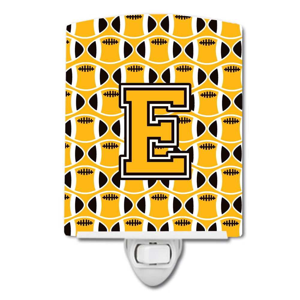 Letter E Football Black, Old Gold & White Ceramic Night Light