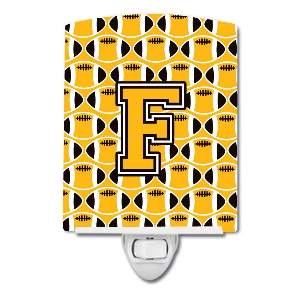 Letter F Football Black, Old Gold & White Ceramic Night Light