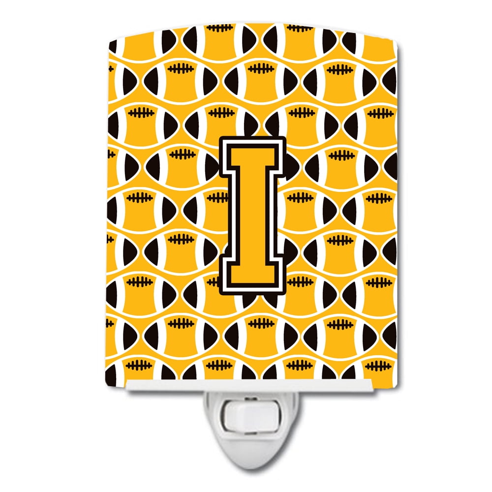 Letter I Football Black, Old Gold & White Ceramic Night Light