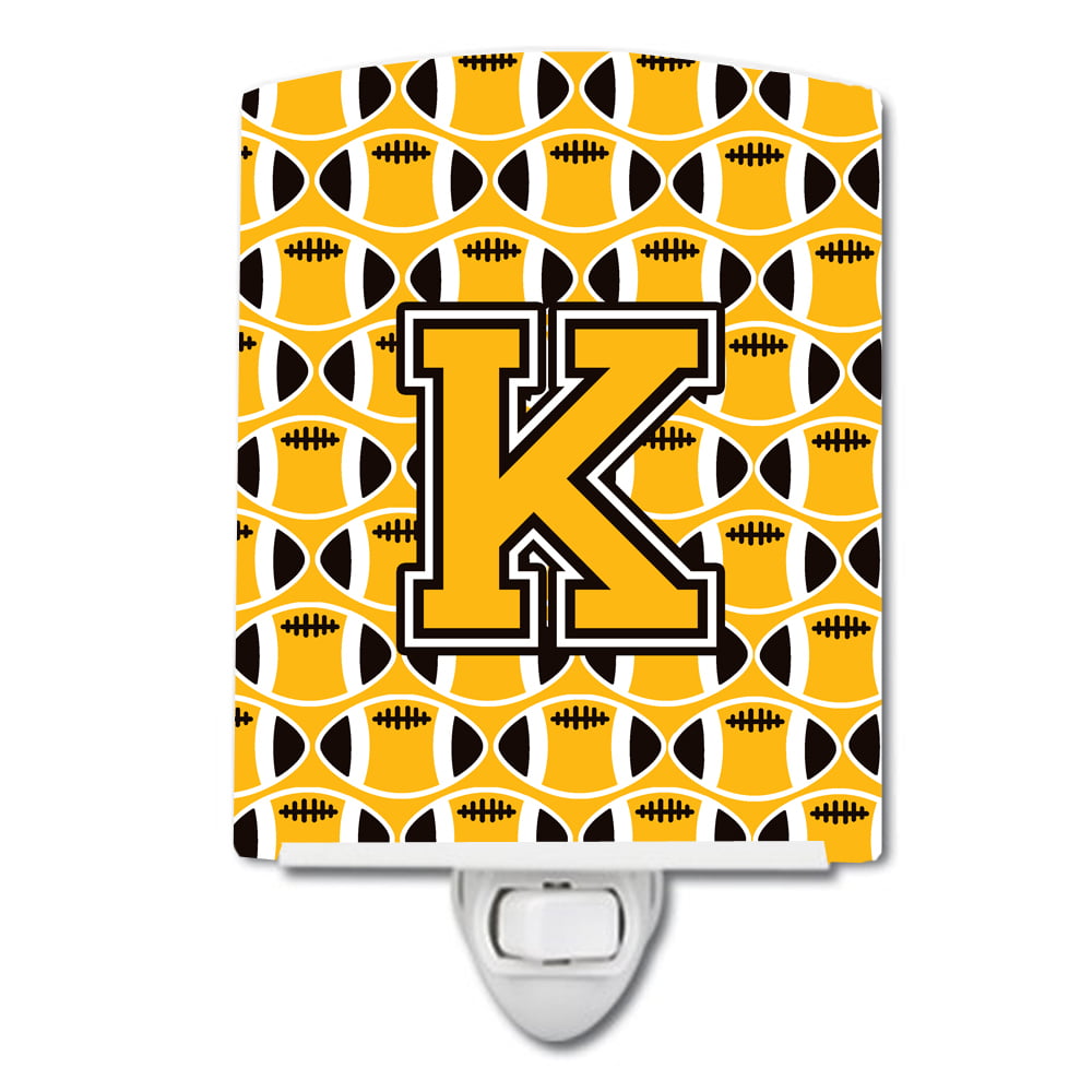 Letter K Football Black, Old Gold & White Ceramic Night Light