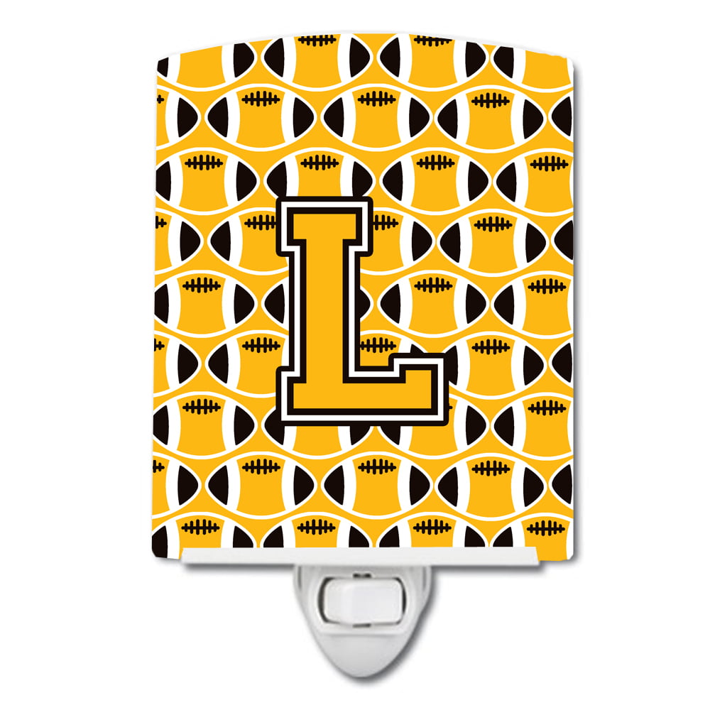 Letter L Football Black, Old Gold & White Ceramic Night Light