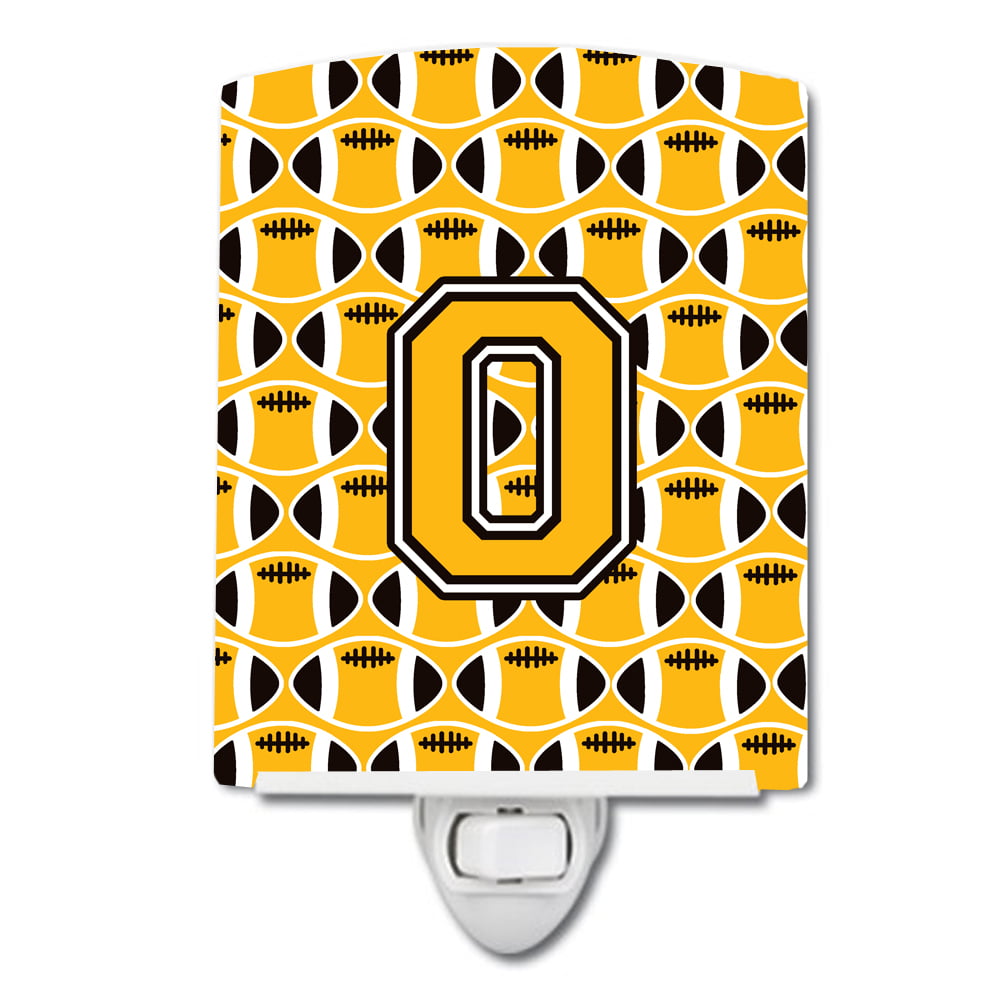 Letter O Football Black, Old Gold & White Ceramic Night Light
