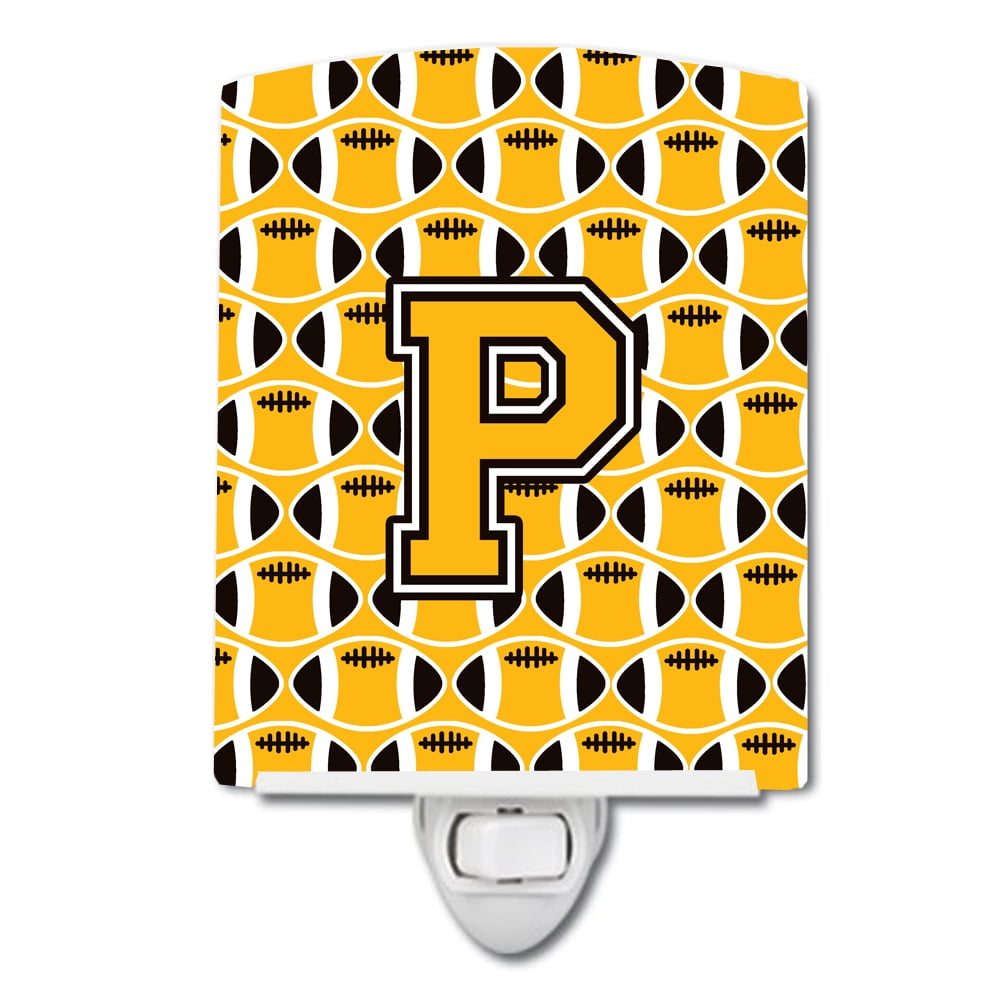 Letter P Football Black, Old Gold & White Ceramic Night Light