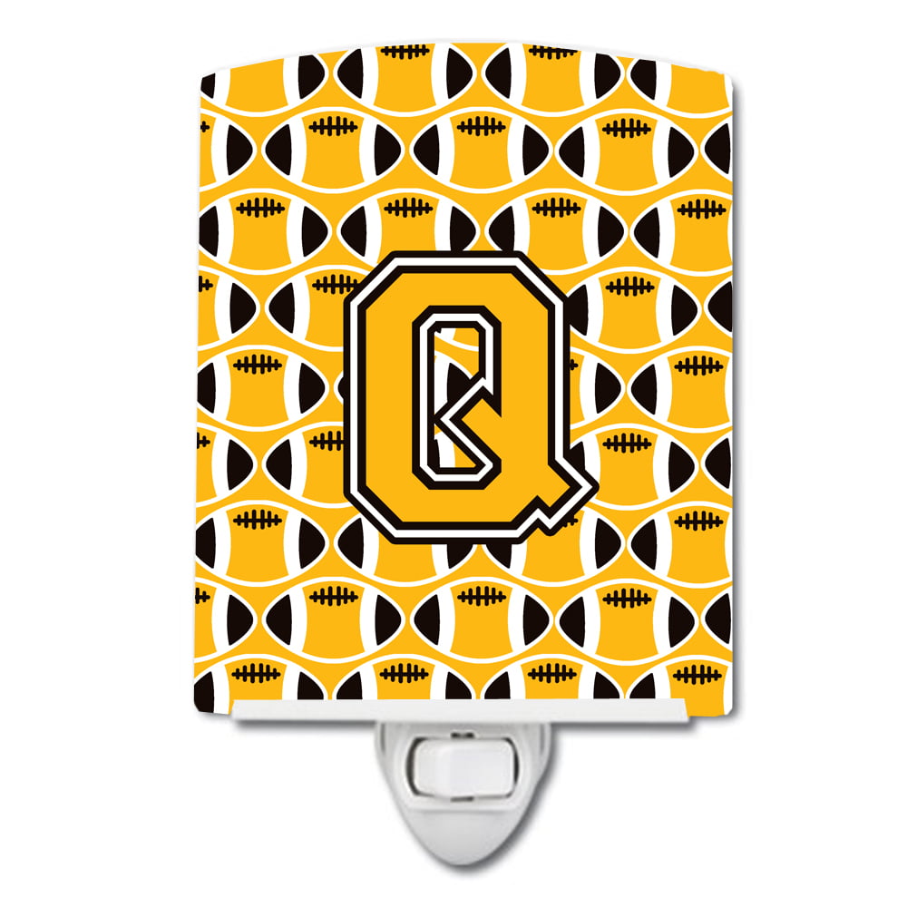 Letter Q Football Black, Old Gold & White Ceramic Night Light
