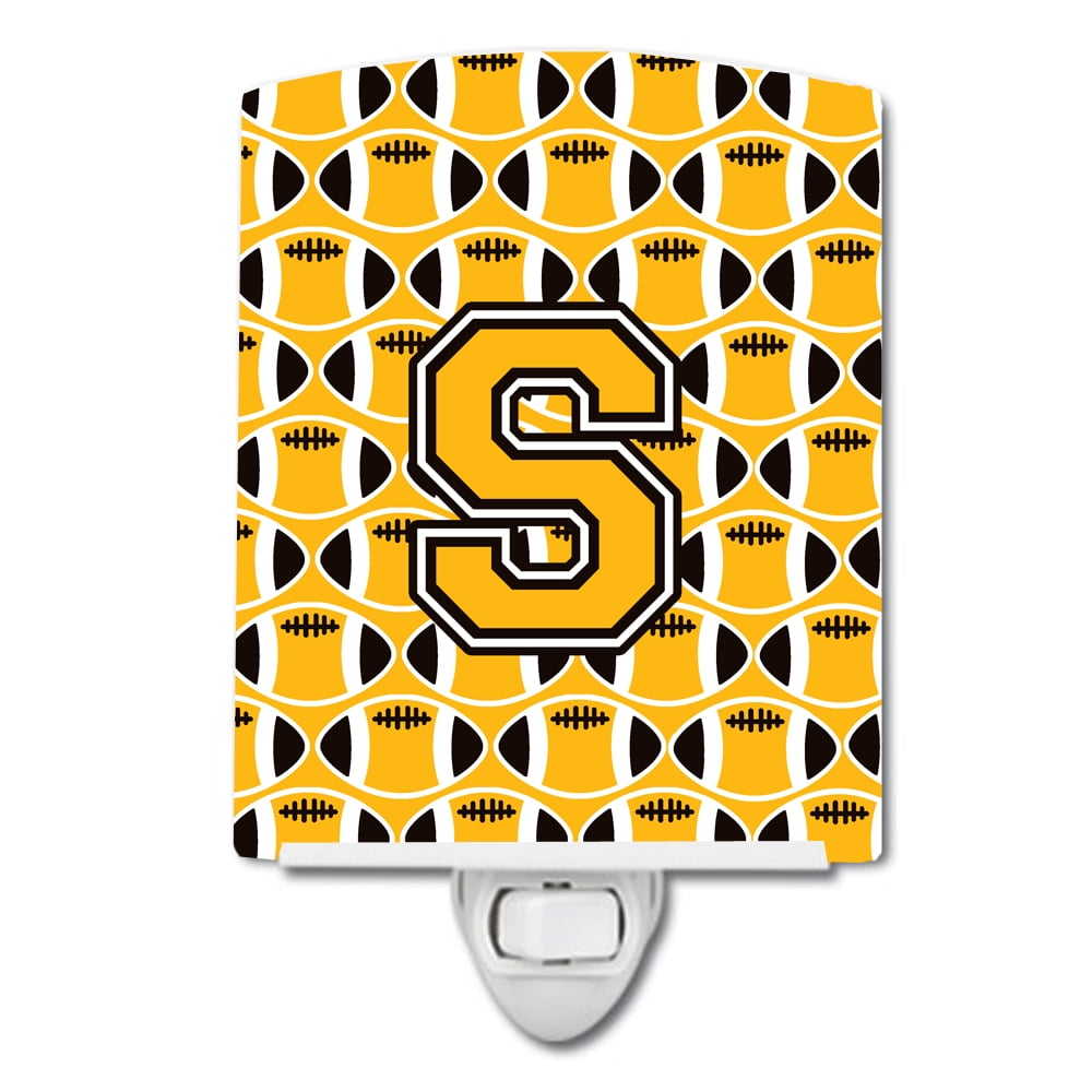 Letter S Football Black, Old Gold & White Ceramic Night Light