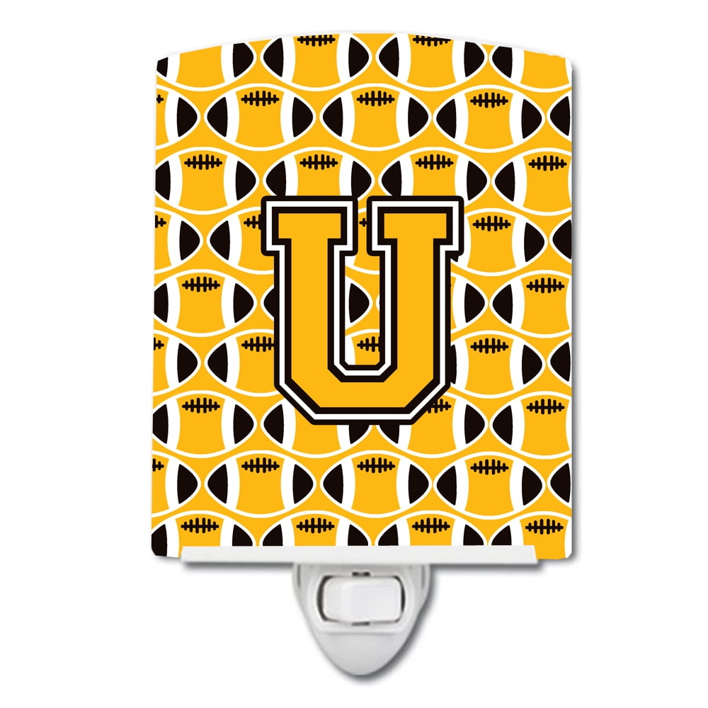 Letter U Football Black, Old Gold & White Ceramic Night Light