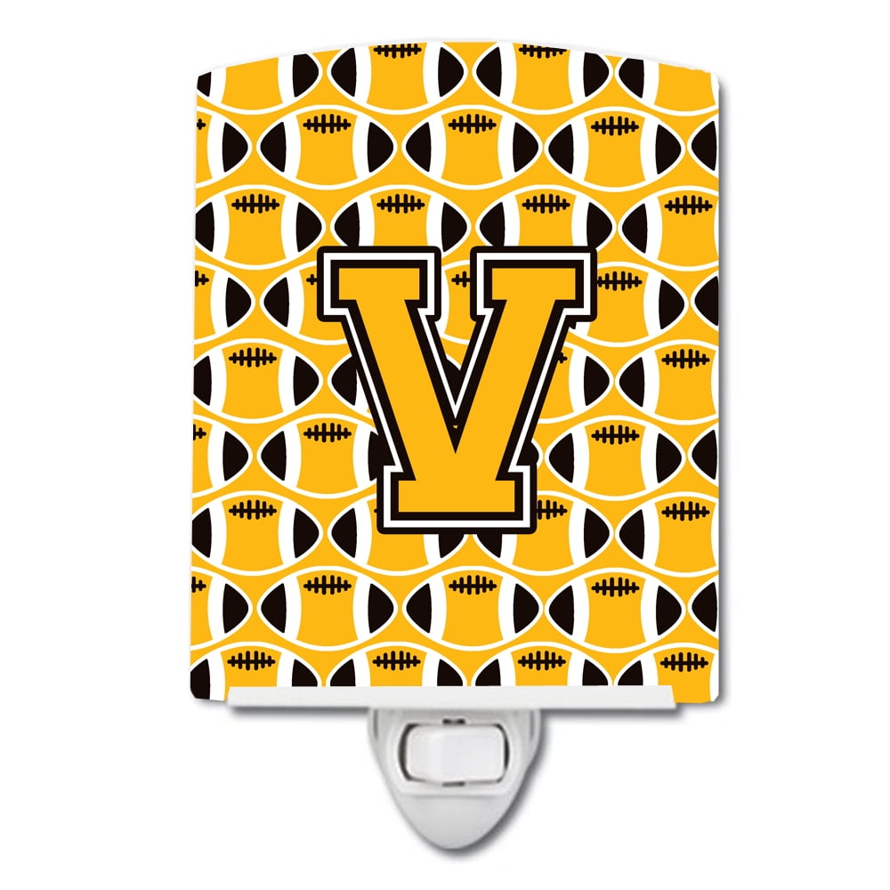 Letter V Football Black, Old Gold & White Ceramic Night Light