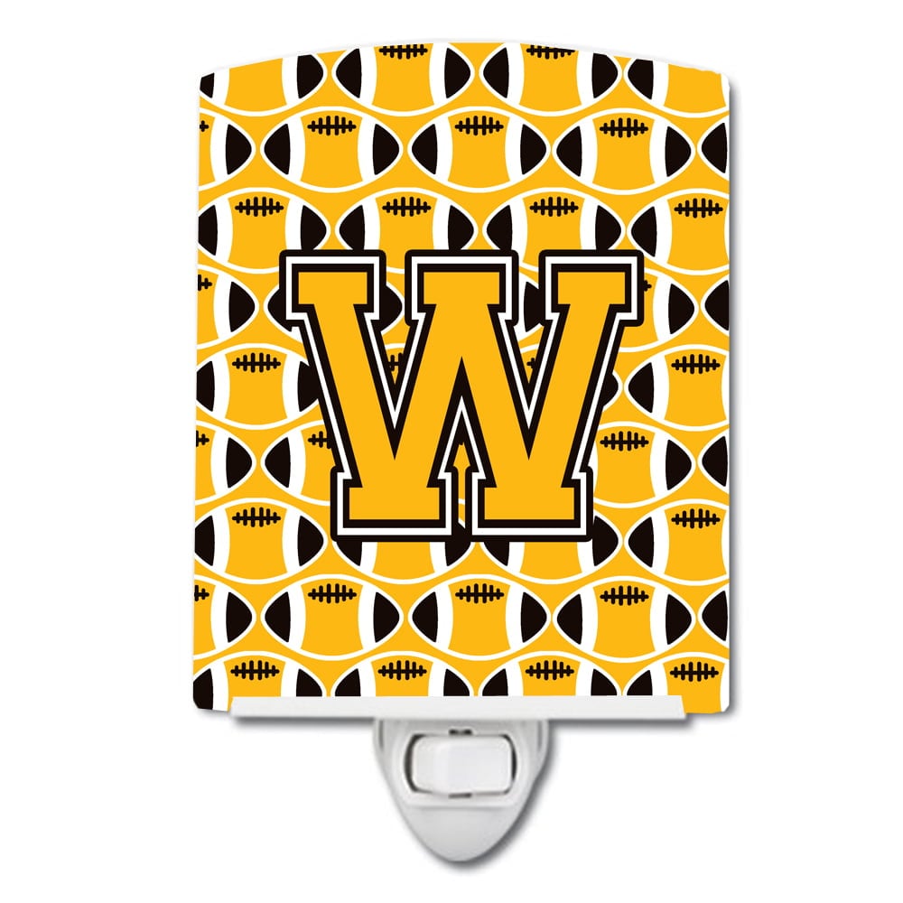 Letter W Football Black, Old Gold & White Ceramic Night Light
