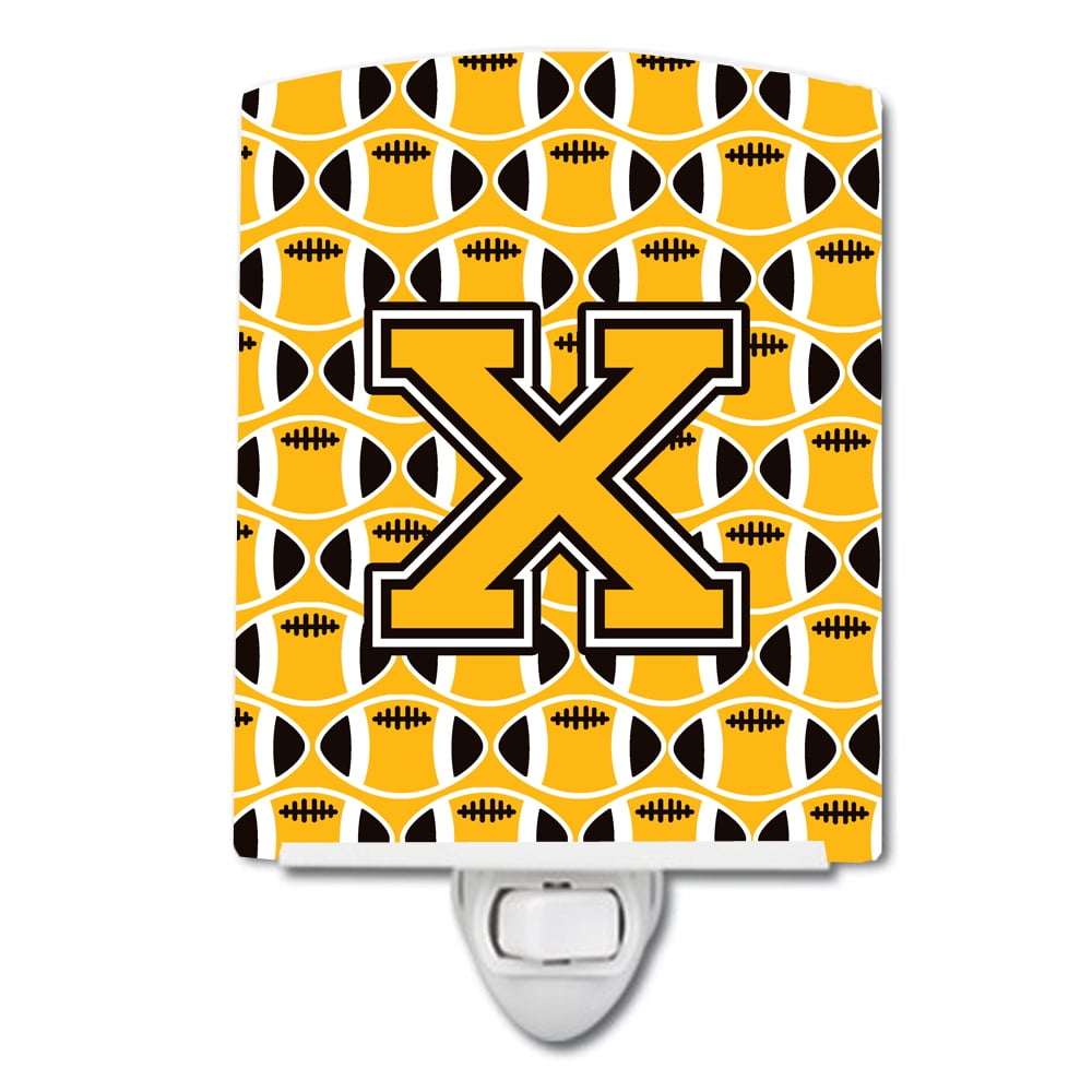 Letter X Football Black, Old Gold & White Ceramic Night Light