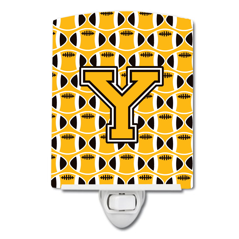 Letter Y Football Black, Old Gold & White Ceramic Night Light