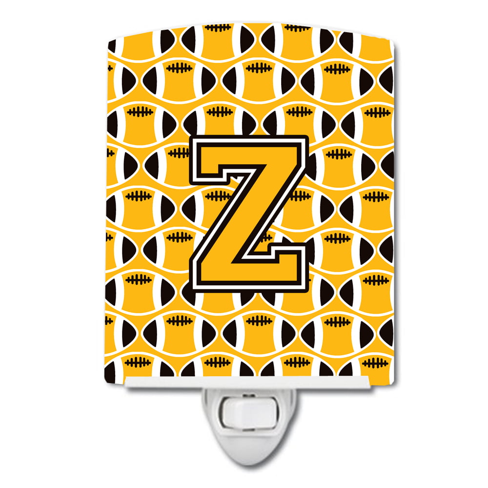 Letter Z Football Black, Old Gold & White Ceramic Night Light