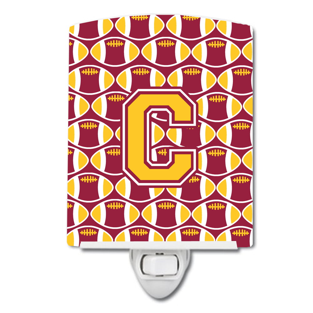 Letter C Football Maroon & Gold Ceramic Night Light