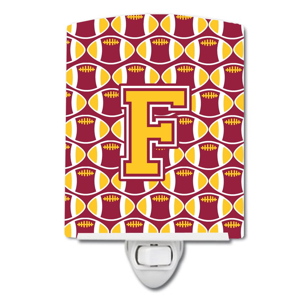 Letter F Football Maroon & Gold Ceramic Night Light