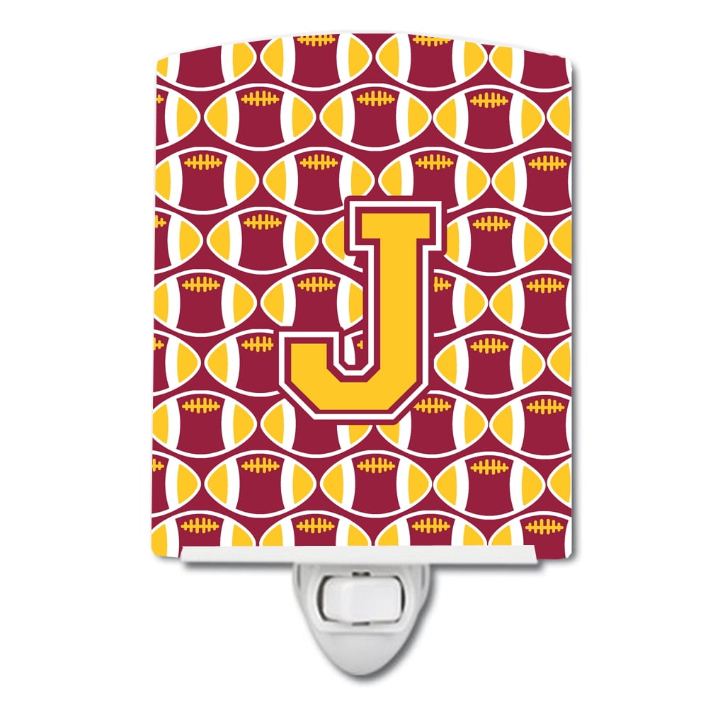 Letter J Football Maroon & Gold Ceramic Night Light