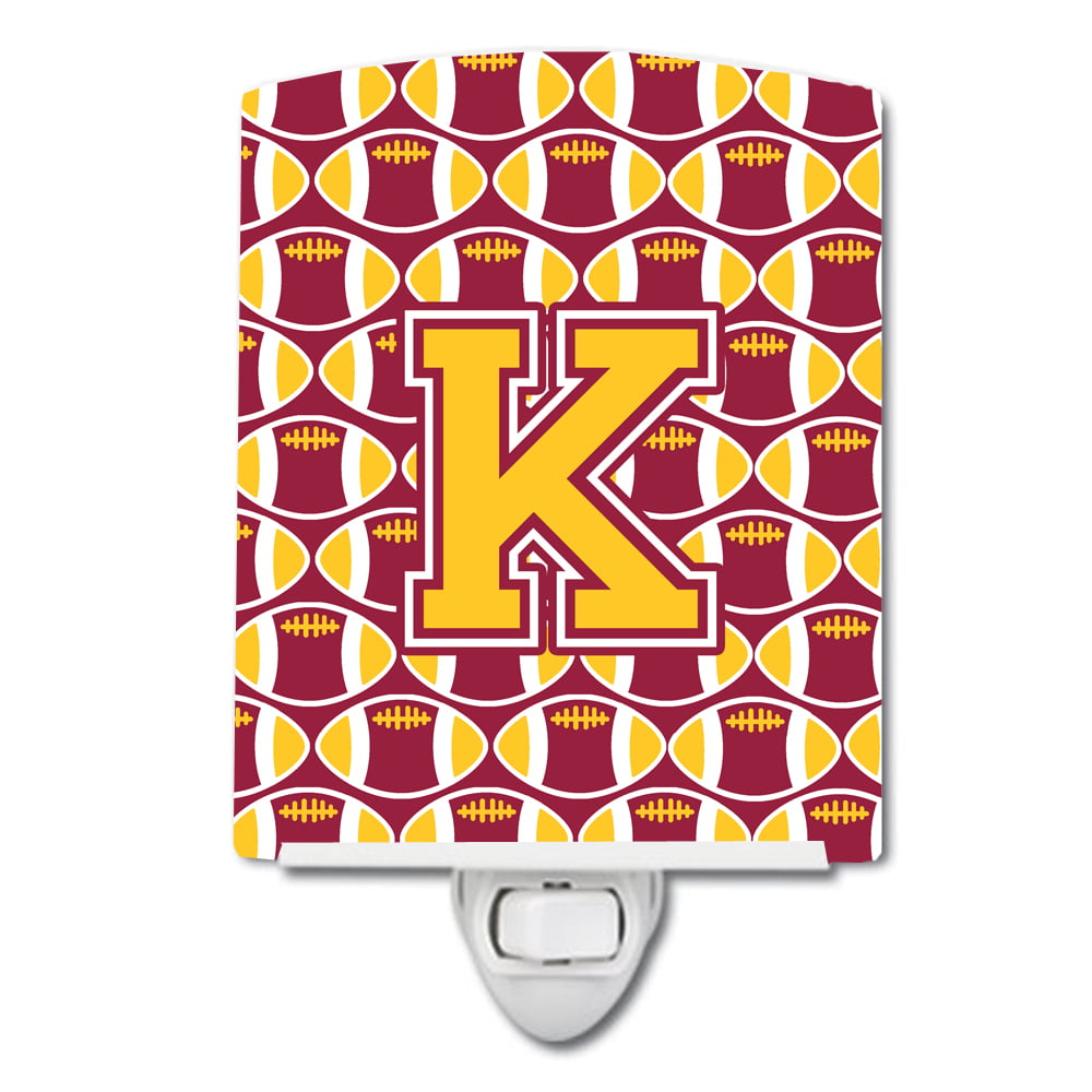 Letter K Football Maroon & Gold Ceramic Night Light