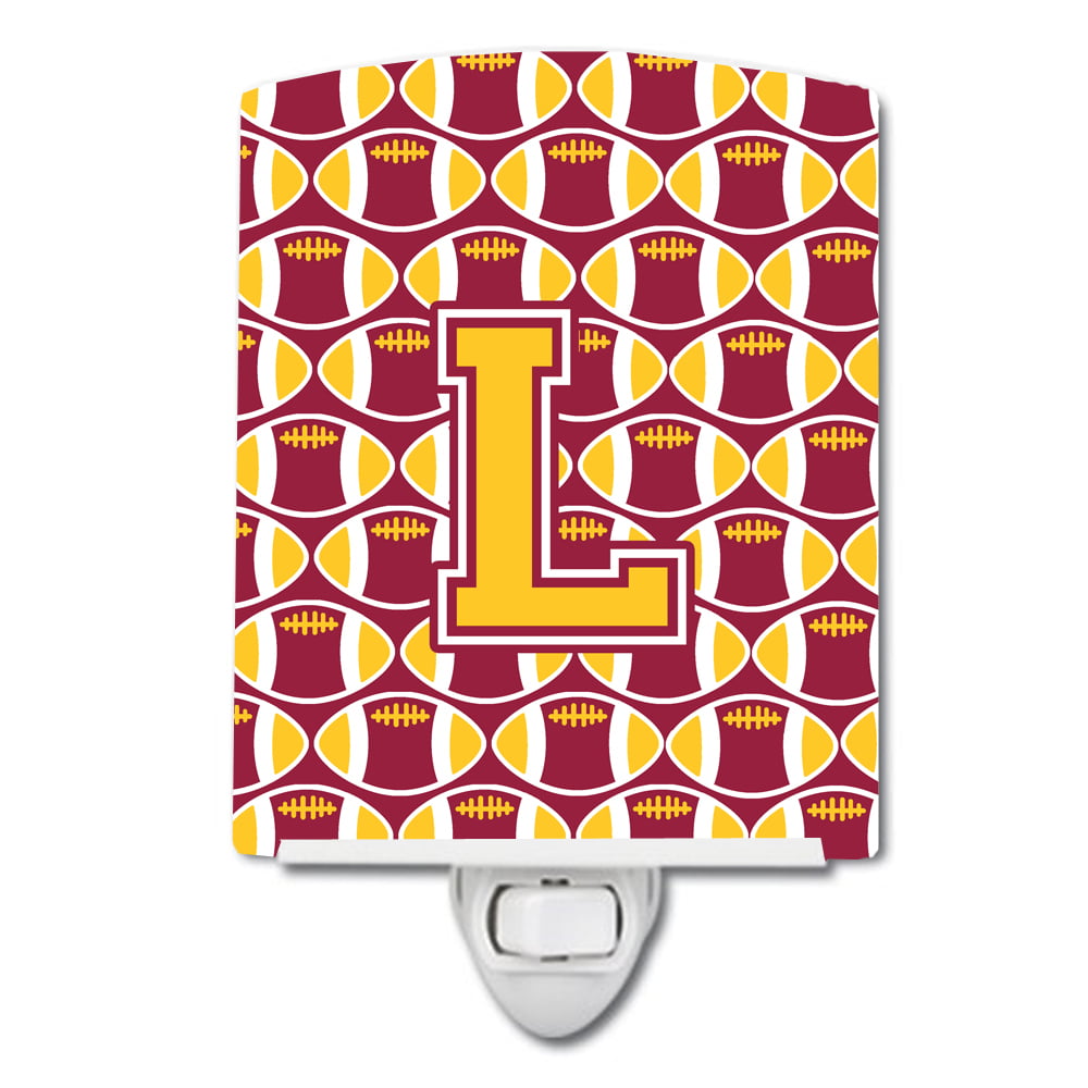 Letter L Football Maroon & Gold Ceramic Night Light