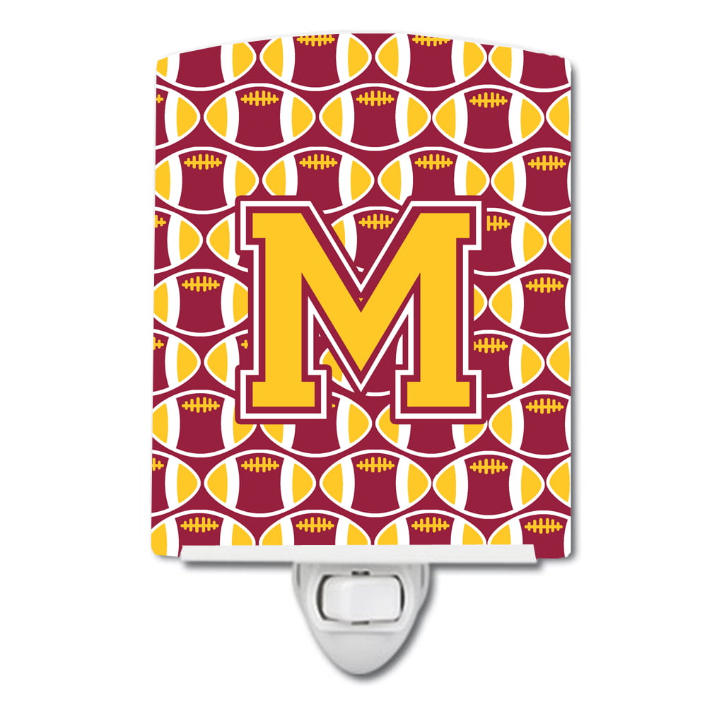 Letter M Football Maroon & Gold Ceramic Night Light