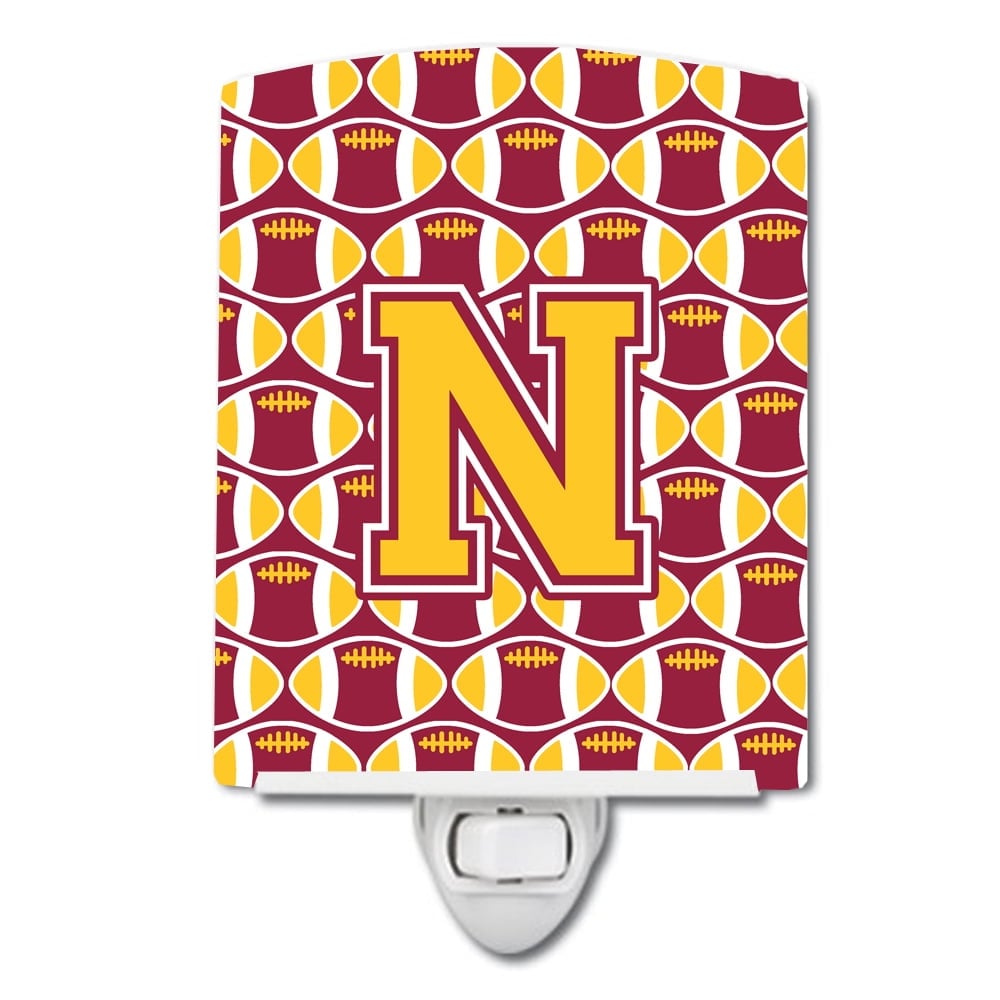 Letter N Football Maroon & Gold Ceramic Night Light