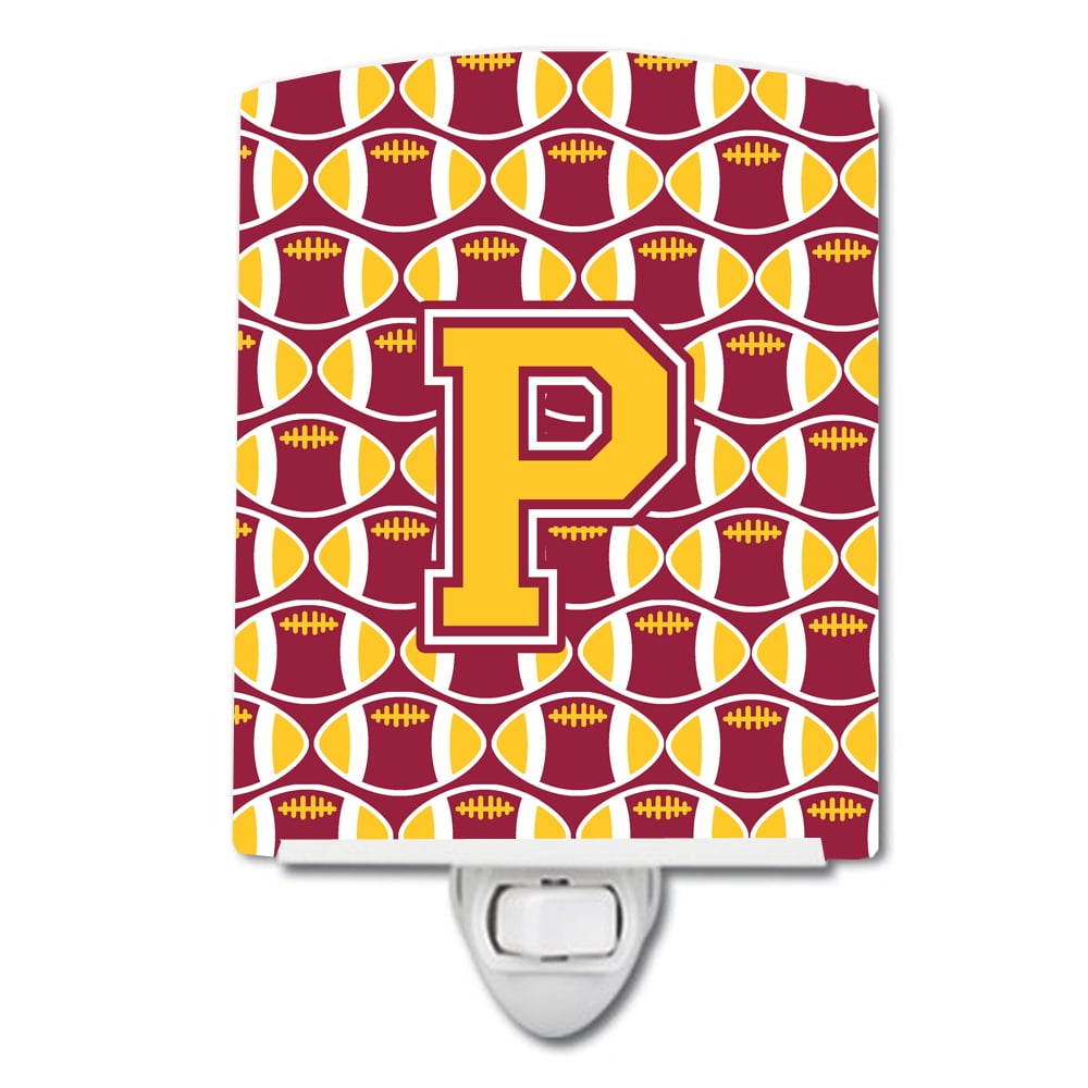 Letter P Football Maroon & Gold Ceramic Night Light