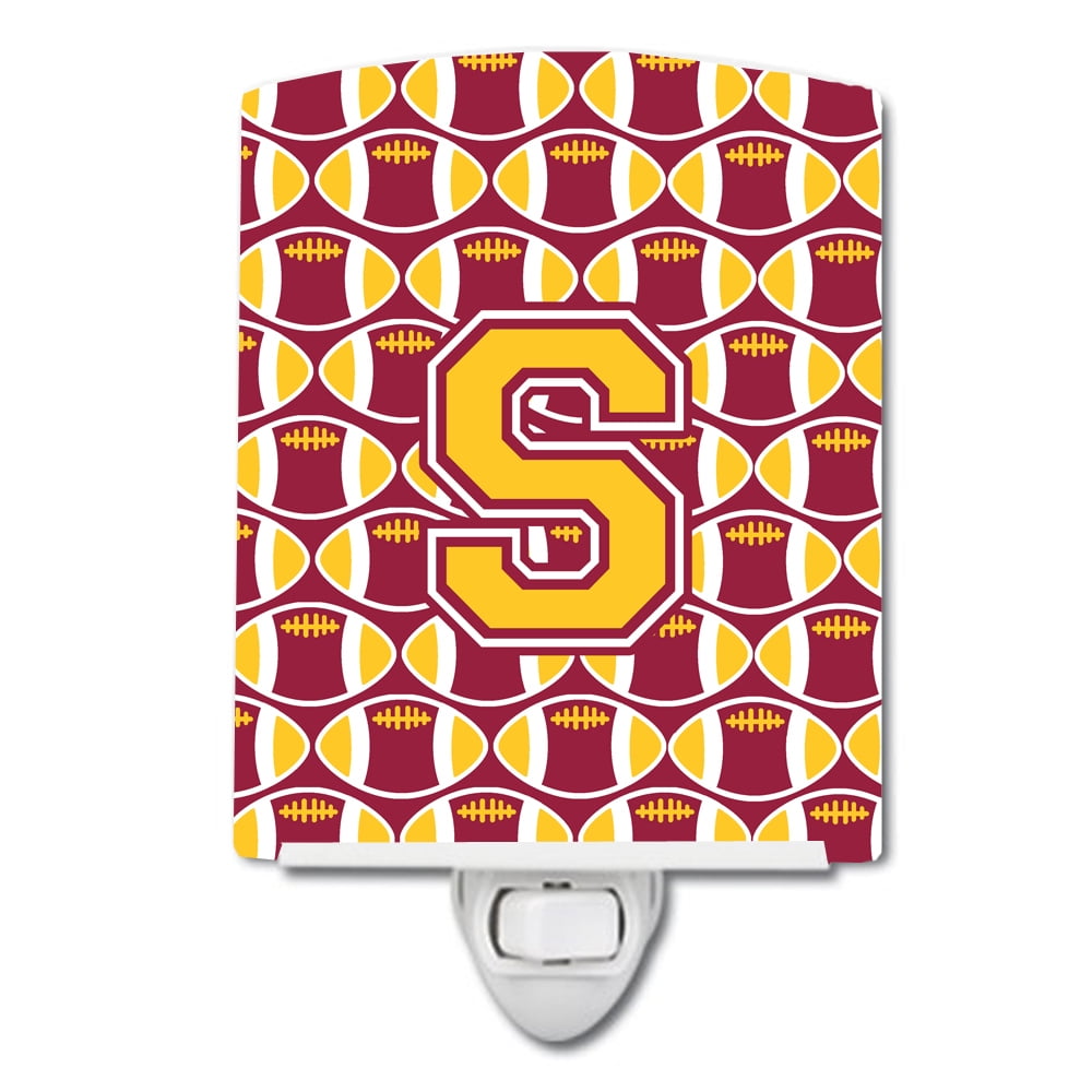 Letter S Football Maroon & Gold Ceramic Night Light
