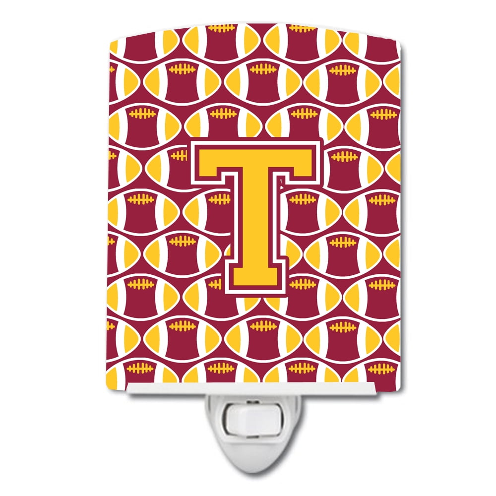 Letter T Football Maroon & Gold Ceramic Night Light