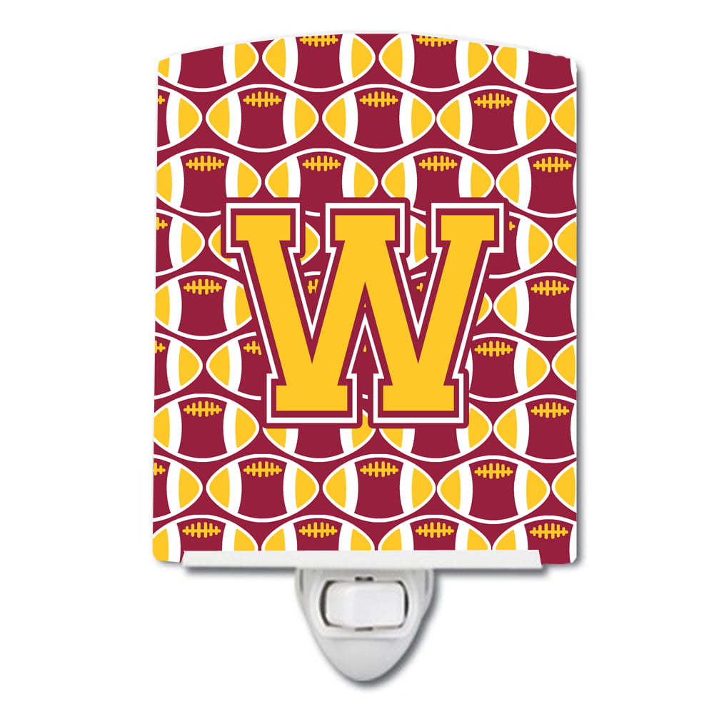 Letter W Football Maroon & Gold Ceramic Night Light