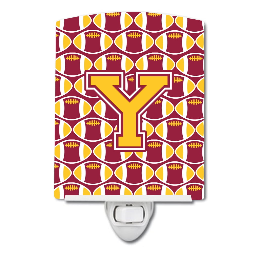 Letter Y Football Maroon & Gold Ceramic Night Light