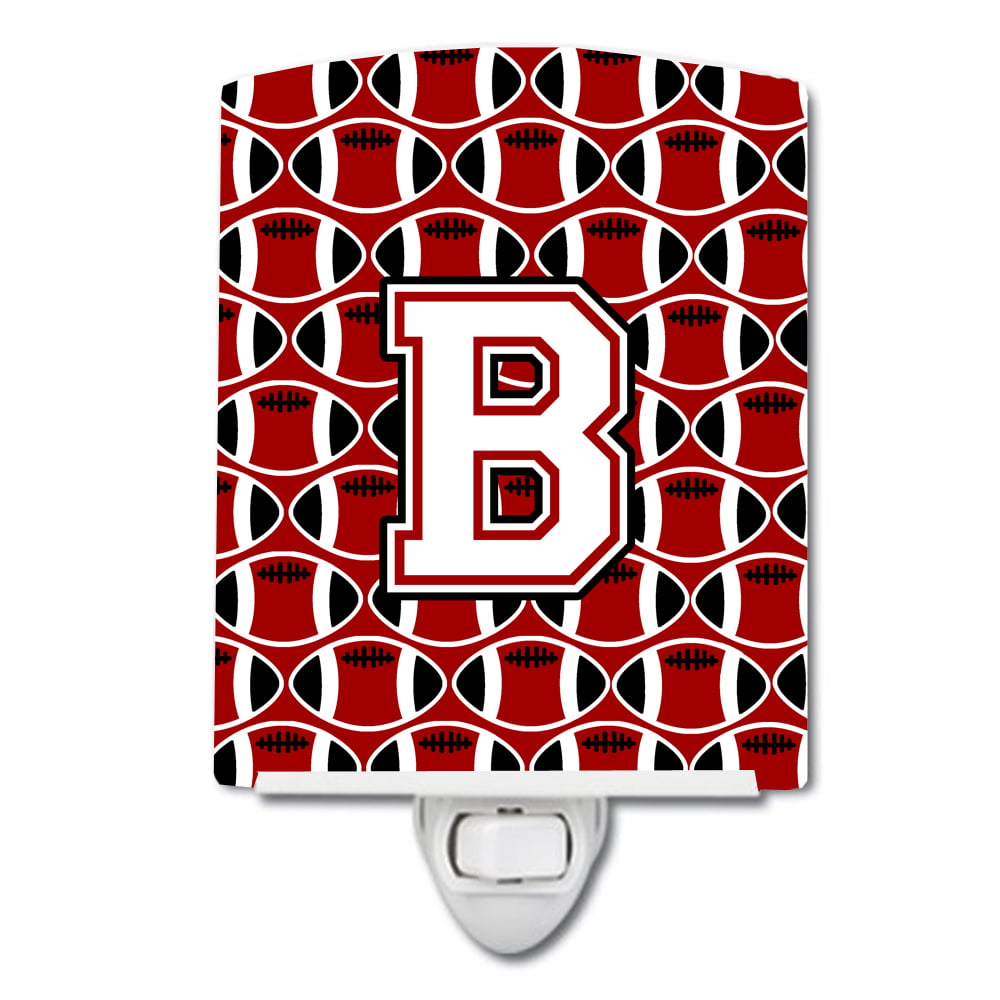 Letter B Football Cardinal & White Ceramic Night Light