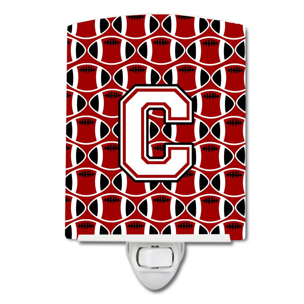 Letter C Football Cardinal & White Ceramic Night Light