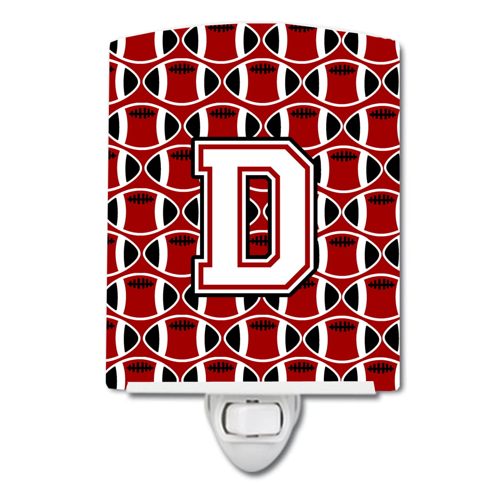 Letter D Football Cardinal & White Ceramic Night Light